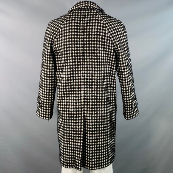 SANDRO Size L Black White Checkered Wool Blend Buttoned Coat - Picture 4 of 11